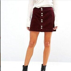 Abercrombie - Corduroy Button Up Skirt - Burgundy - Size 4